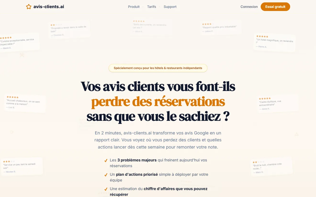 Capture du site internet de Avis Clients AI, réalisé par SOS IT Services